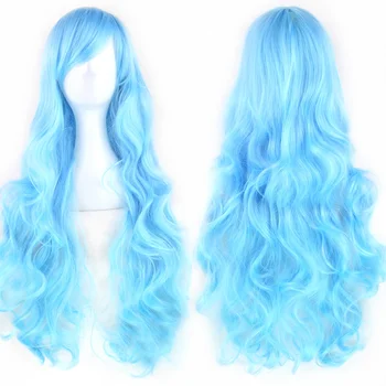 30 цветов Длинных волнистых синтетических волос, серебристо-белый парик для косплея с челкой, красочные парики для костюмов на Хэллоуин для девочек 1