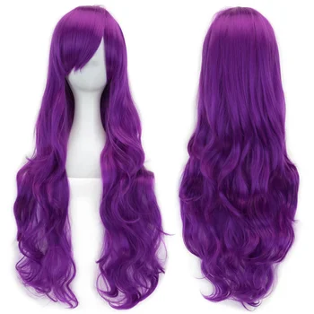 30 цветов Длинных волнистых синтетических волос, серебристо-белый парик для косплея с челкой, красочные парики для костюмов на Хэллоуин для девочек 4
