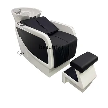 Электрическая массажная кровать для шампуня, наполовину смываемая, парикмахерская Керамическая раковина Парикмахерская Кровать для шампуня, парикмахерская