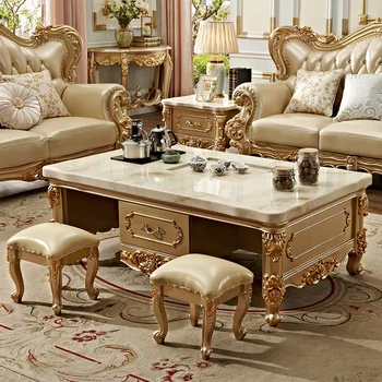 Мебель для гостиной Европейский журнальный столик мраморный табурет из массива дерева цвета шампанского золотой многофункциональный чайный столик
