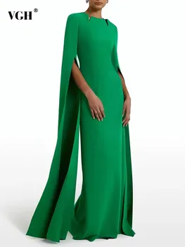 VGH, однотонные минималистичные платья для похудения Для женщин, Круглый вырез, рукав-плащ, Высокая талия, застежка-молния, Темпераментное платье в женском стиле