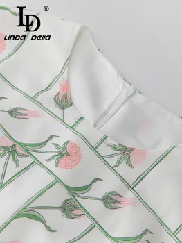 LD LINDA DELLA 2023, новое стильное элегантное вечернее платье, женское шифоновое платье с круглым вырезом и завышенной талией в полоску и принтом, измятое 1