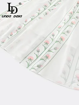 LD LINDA DELLA 2023, новое стильное элегантное вечернее платье, женское шифоновое платье с круглым вырезом и завышенной талией в полоску и принтом, измятое 4