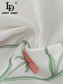 LD LINDA DELLA 2023, новое стильное элегантное вечернее платье, женское шифоновое платье с круглым вырезом и завышенной талией в полоску и принтом, измятое 5