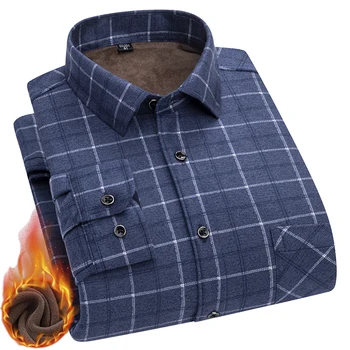 Новая мужская осенне-зимняя теплая клетчатая плюшевая куртка-дровосек с флисовой подкладкой на пуговицах, блузка, топ для мужчин среднего возраста, рубашки