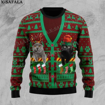 Рождественские вязаные свитера с милым котом, Забавный Рождественский подарок на Хэллоуин, Джемперы, топы, Унисекс для вечеринок, Повседневные-1 0