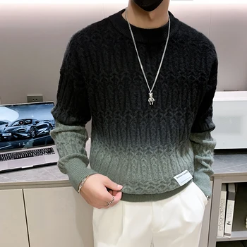 Брендовая одежда, мужские трикотажные свитера с градиентом / Мужской модный пуловер Slim Fit / Мужской Высококачественный винтажный повседневный свитер 0