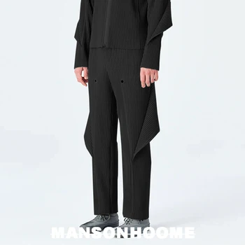 Зимние новые японские повседневные брюки Miyake Fold 2023, Усовершенствованные прямые брюки на пуговицах в нескольких стилях 0