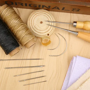 Шило для шитья с деревянной ручкой, Ручная строчка, инструмент для перфорации кожи, Инструмент для ремонта обуви, Крючок, кожаные аксессуары