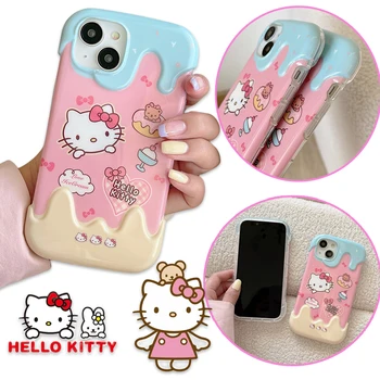 Sanrio Hello Kitty Чехол для Телефона iPhone 14 13 Pro 12 11 Max X Plus Милый Мягкий Защитный Чехол с Рисунком Аниме Девушка Телефон Shell 0