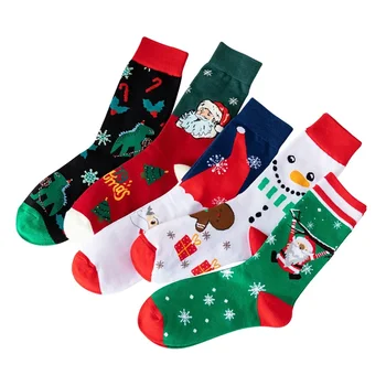 Новые трансграничные продажи носков Санта-Клауса в Европе и США, мужских и женских носков с мультяшным снеговиком, хлопчатобумажных носков