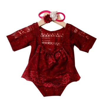 Детская одежда для фотосъемки, Кружевной комбинезон, костюм для новорожденных, реквизит для фотосъемки, цельный комбинезон, повязка на голову для фотосъемки, удобный для кожи наряд для фотосъемки X90C 0